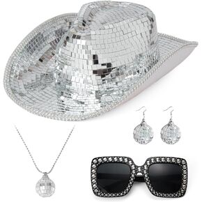 قبعة رعاة البقر ديسكو بول، قبعة رعاة البقر ذات مرآة من حجر الراين، قبعات مناسبة لحفلات الديسكو، والحفلات، والنوادي الليلية، وKTV in Kuwait