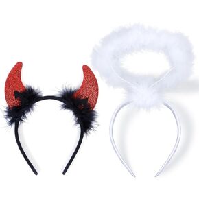 عصابة رأس قرون الشيطان ومجموعة عصابة رأس هالة الملاك، أزياء الهالوين للأزواج البالغين، عصابة رأس آذان الشيطان باللون الأحمر والأسود، عصابة رأس ملاك مع ريش أبيض، ملحقات شعر زاوية الشيطان للنساء in Kuwait
