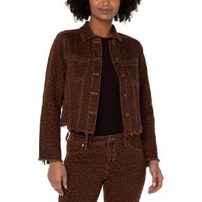 Liverpool Women's Printed Cropped Jacket with Fray Hem in Saudi Arabia