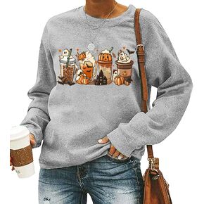 FCHICH Pumpkin Spice Latte Sweatshirt for Women Halloween Coffee Lover Shirt Gift Casual Fall Long Sleeve Pullover Tops in Kuwait