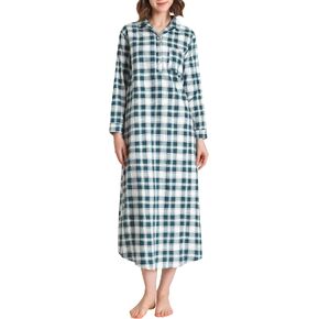 Latuza Women's Flannel Nightgown with Pockets Long Sleeves Full Length in Kuwait