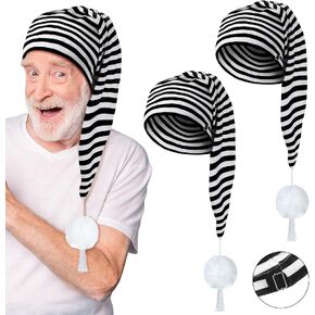 Eurzom 2 Pcs Men's Night Cap Striped Pajama Hat Adjustable Sleeping Caps with Pom Ball for Party Supplies