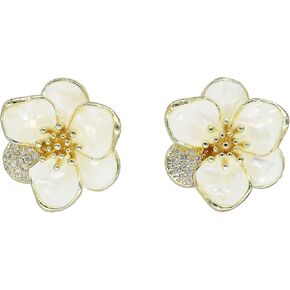 JeanBeau Enamel Flower Leaf Stud Earrings For Women Teen Girls - Vintage Trendy Cute Handmade Dangle Pearl/Shell Flakes Zirconia/Quartz beaded/Resin Acrylic Floral Jewelry Gift in Saudi Arabia