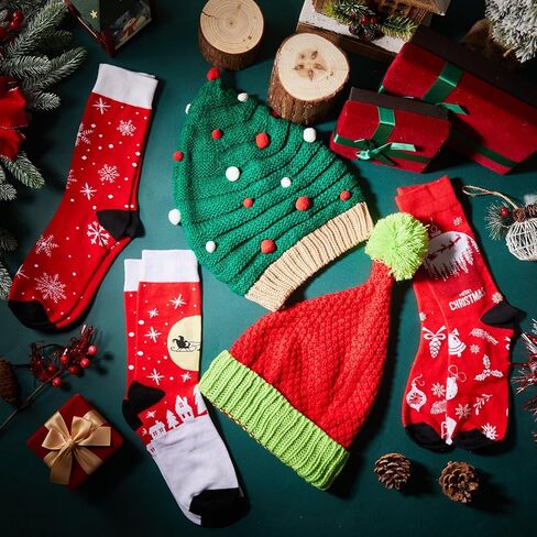 ال اي اي تي ار اس اتش مجموعة قبعات وجوارب محبوكة للكريسماس مكونة من 24 قطعة، تتضمن 12 قبعة صغيرة و12 زوج من الجوارب الطويلة، قبعات شتوية محبوكة للرجال والنساء والبالغين والاطفال، لوازم حفلات الكريسماس in Kuwait
