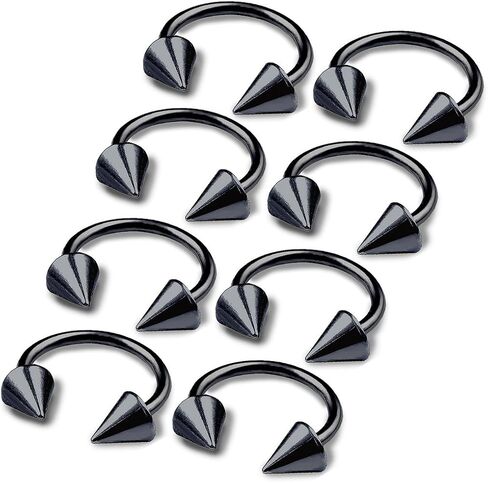 bodyjewellery 8pcs 16g Horseshoe Ring Circular Barbell Cartilage Hoop Septum Nose Lip Eyebrow Spider Bite Tragus Black Spike Ear Pick Size in Saudi Arabia