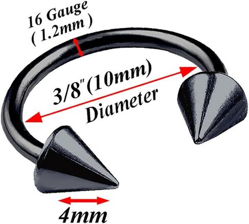 bodyjewellery 8pcs 16g Horseshoe Ring Circular Barbell Cartilage Hoop Septum Nose Lip Eyebrow Spider Bite Tragus Black Spike Ear Pick Size in Saudi Arabia