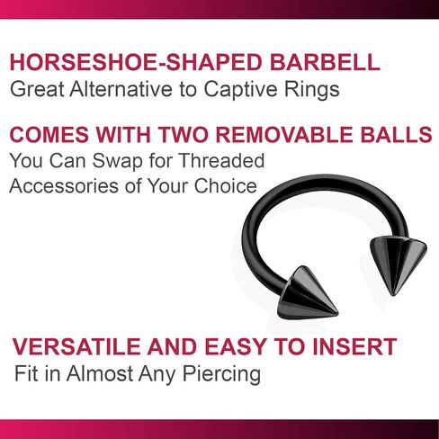 bodyjewellery 8pcs 16g Horseshoe Ring Circular Barbell Cartilage Hoop Septum Nose Lip Eyebrow Spider Bite Tragus Black Spike Ear Pick Size in Saudi Arabia