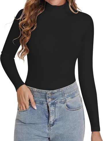 AMRSPENG Fleece Lined Bodysuit for Women, 2 Pack Mock Turtle Neck Long Sleeve Bodysuit for Women Stretch Tops Jumpsuit in Saudi Arabia