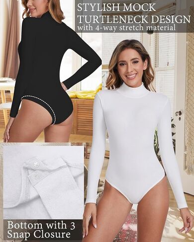 AMRSPENG Fleece Lined Bodysuit for Women, 2 Pack Mock Turtle Neck Long Sleeve Bodysuit for Women Stretch Tops Jumpsuit in Saudi Arabia