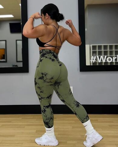 OMKAGI سروال نسائي ضيق لرفع المؤخرة بدون خياطة عالي الخصر للتمرين في صالة الألعاب الرياضية 2 قطعة in Kuwait