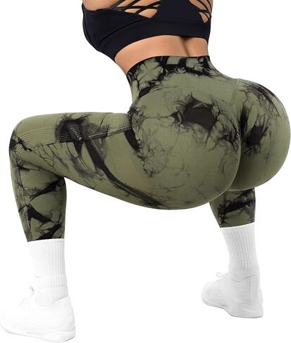 OMKAGI سروال نسائي ضيق لرفع المؤخرة بدون خياطة عالي الخصر للتمرين في صالة الألعاب الرياضية 2 قطعة in Kuwait