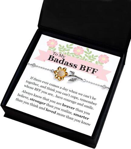 To My Badass BFF Sterling Silver Sunflower Bracelet, Best Friend BFF Long Distance Friendship Gift Set For Women Girls Birthday Celebration Reunion present Best Friend Forever GBJFBM(Main) in Kuwait