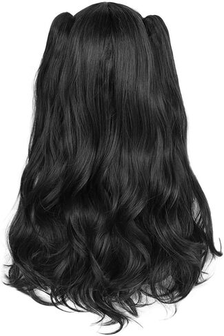 Anogol Hair Cap+ Long Black Cosplay Wig Women Girls Lolita Wig Black pigtail Wig Long Double Ponytails with Natural Clips Synthetic Wig for Women Anime Costume Hair Wig for Halloween Costume Party Wig in Saudi Arabia