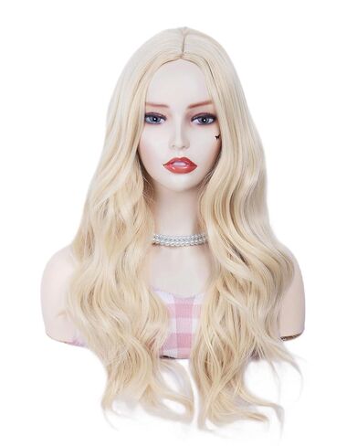 شعر مستعار أشقر طويل مموج من روجليس للنساء بدون أي غرة، شعر طبيعي ناعم مع شعر مستعار مقاوم للحرارة في الجزء الأوسط لحفلات الهالوين التنكرية والأزياء التنكرية in Kuwait
