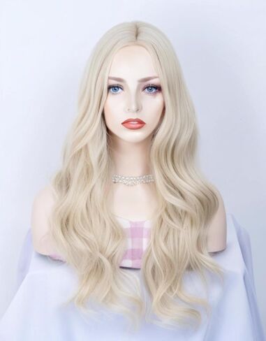 شعر مستعار أشقر طويل مموج من روجليس للنساء بدون أي غرة، شعر طبيعي ناعم مع شعر مستعار مقاوم للحرارة في الجزء الأوسط لحفلات الهالوين التنكرية والأزياء التنكرية in Kuwait