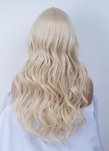 شعر مستعار أشقر طويل مموج من روجليس للنساء بدون أي غرة، شعر طبيعي ناعم مع شعر مستعار مقاوم للحرارة في الجزء الأوسط لحفلات الهالوين التنكرية والأزياء التنكرية in Kuwait