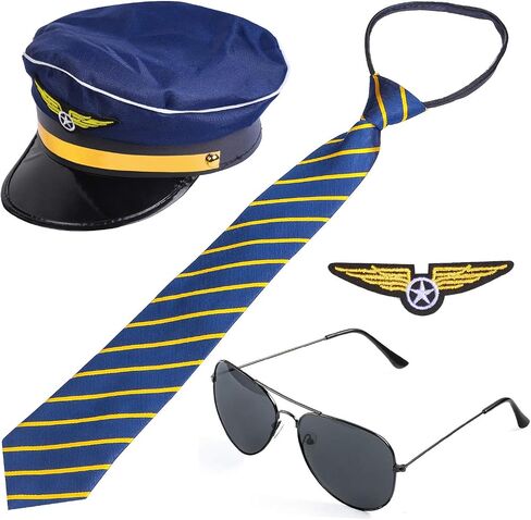 Beelittle Airline Pilot Captain Costume Kit Pilot Dress up Accessory Set with Aviator Sunglasses in Kuwait