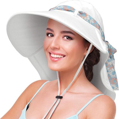 Solaris UPF 50+ Wide Brim Sun Hat for Women - Small Size Packable Lightweight, Floral Scarf Cooling Hat with Neck Flap in Saudi Arabia