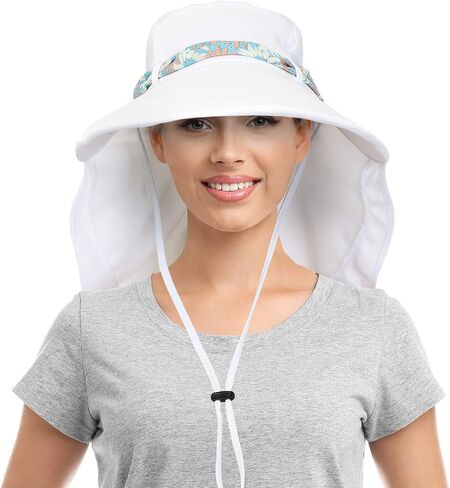 Solaris UPF 50+ Wide Brim Sun Hat for Women - Small Size Packable Lightweight, Floral Scarf Cooling Hat with Neck Flap in Saudi Arabia