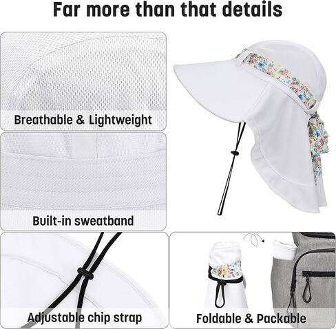 Solaris UPF 50+ Wide Brim Sun Hat for Women - Small Size Packable Lightweight, Floral Scarf Cooling Hat with Neck Flap in Saudi Arabia