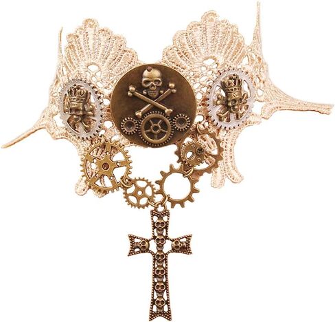 qrettie المختنق قلادة ل Steampunk هالوين الشرير زي حزب الرجعية والعتاد ساعة الترس المرأة القوطية الدانتيل القلائد هالوين لوليتا الفيكتوري البخار الشرير المختنق قلادة in Kuwait