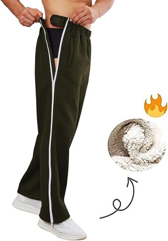 بنطلون رياضي رجالي من الصوف من Deyeek، سروال تمزيق 2 سحابات جانبية، بنطال مفتوح بالكامل للساق بعد الجراحة مع جيوب in Kuwait