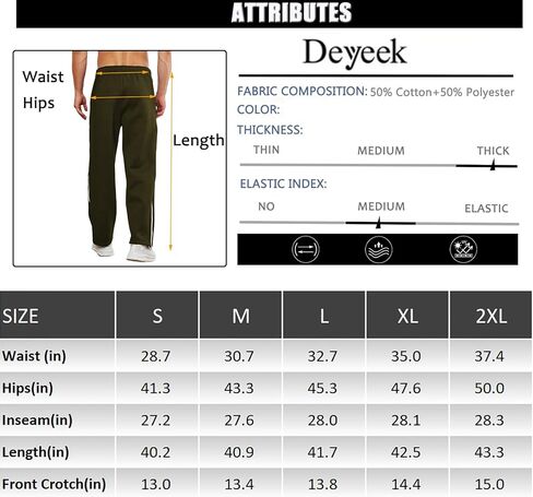 بنطلون رياضي رجالي من الصوف من Deyeek، سروال تمزيق 2 سحابات جانبية، بنطال مفتوح بالكامل للساق بعد الجراحة مع جيوب in Kuwait