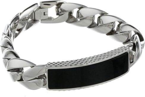 Men's Stainless Steel Bracelet with Black Onyx, 8.5" in Saudi Arabia