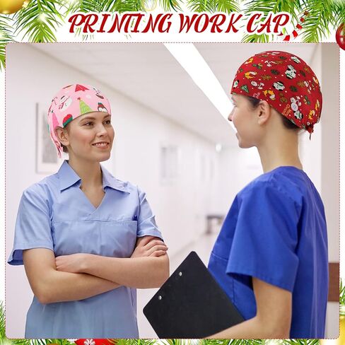 Tarpop 4 Pcs Christmas Scrub Caps Adjustable Christmas Printed Working Cap with Button and Sweatband Xmas Snowman Scrub Hats Bouffant Hats for Women Men Holiday, 4 Styles in Saudi Arabia