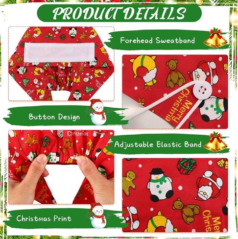 Tarpop 4 Pcs Christmas Scrub Caps Adjustable Christmas Printed Working Cap with Button and Sweatband Xmas Snowman Scrub Hats Bouffant Hats for Women Men Holiday, 4 Styles in Saudi Arabia