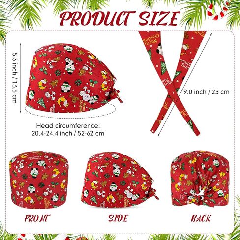 Tarpop 4 Pcs Christmas Scrub Caps Adjustable Christmas Printed Working Cap with Button and Sweatband Xmas Snowman Scrub Hats Bouffant Hats for Women Men Holiday, 4 Styles in Saudi Arabia