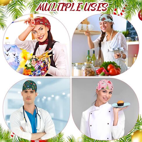Tarpop 4 Pcs Christmas Scrub Caps Adjustable Christmas Printed Working Cap with Button and Sweatband Xmas Snowman Scrub Hats Bouffant Hats for Women Men Holiday, 4 Styles in Saudi Arabia