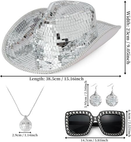 قبعة رعاة البقر ديسكو بول، قبعة رعاة البقر ذات مرآة من حجر الراين، قبعات مناسبة لحفلات الديسكو، والحفلات، والنوادي الليلية، وKTV in Kuwait