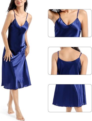 ثوب نوم نسائي من MINEEE مصنوع من الساتان فستان نوم طويل من الحرير برقبة على شكل حرف V للنساء in Kuwait