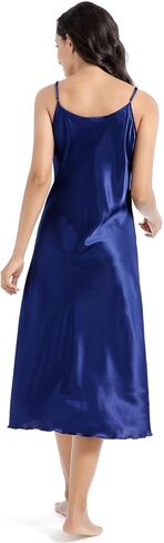 ثوب نوم نسائي من MINEEE مصنوع من الساتان فستان نوم طويل من الحرير برقبة على شكل حرف V للنساء in Kuwait