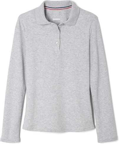 French Toast Big Girls Long Sleeve Picot Collar Interlock Polo, Grey, Medium/7/8 in Saudi Arabia