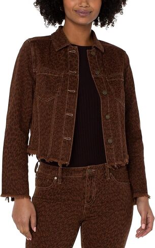Liverpool Women's Printed Cropped Jacket with Fray Hem in Saudi Arabia