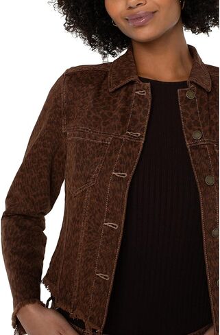 Liverpool Women's Printed Cropped Jacket with Fray Hem in Saudi Arabia