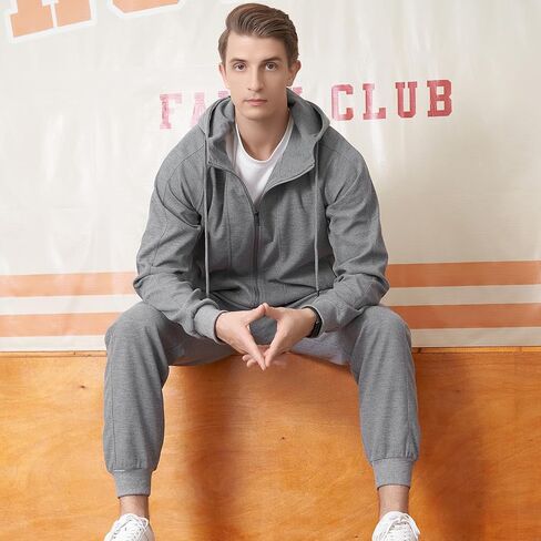 DUOFIER بدلة رياضية للرجال طقم مكون من قطعتين بدلة رياضية بغطاء للرأس بلون سادة in Kuwait