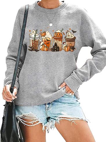 FCHICH Pumpkin Spice Latte Sweatshirt for Women Halloween Coffee Lover Shirt Gift Casual Fall Long Sleeve Pullover Tops in Saudi Arabia