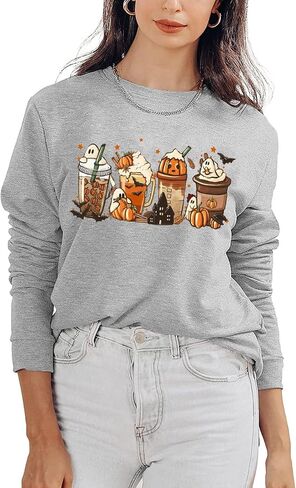 FCHICH Pumpkin Spice Latte Sweatshirt for Women Halloween Coffee Lover Shirt Gift Casual Fall Long Sleeve Pullover Tops in Saudi Arabia