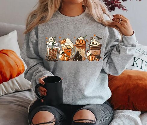 FCHICH Pumpkin Spice Latte Sweatshirt for Women Halloween Coffee Lover Shirt Gift Casual Fall Long Sleeve Pullover Tops in Saudi Arabia