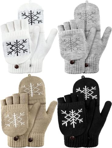 4 Pairs Women Winter Knitted Fingerless Gloves Thermal Convertible Knit Flip Wool Gloves Warm Half Finger Mittens for Women in Saudi Arabia