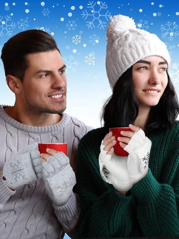 4 Pairs Women Winter Knitted Fingerless Gloves Thermal Convertible Knit Flip Wool Gloves Warm Half Finger Mittens for Women in Saudi Arabia