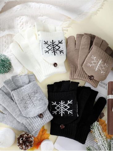 4 Pairs Women Winter Knitted Fingerless Gloves Thermal Convertible Knit Flip Wool Gloves Warm Half Finger Mittens for Women in Saudi Arabia