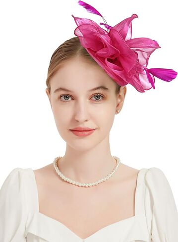 QDC قطع زينة قبعة حفل الشاي ديربي أغطية الرأس الزفاف كوكتيل مشبك شعر الرامي زهرة ريشة للفتيات والنساء in Kuwait