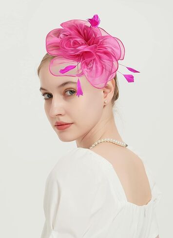 QDC قطع زينة قبعة حفل الشاي ديربي أغطية الرأس الزفاف كوكتيل مشبك شعر الرامي زهرة ريشة للفتيات والنساء in Kuwait