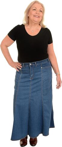 Ice Cool Ladies Long Flared Stonewash Stretch Denim Skirt - Sizes 4 to 26, in 30" & 35" in Saudi Arabia