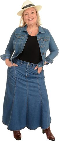 Ice Cool Ladies Long Flared Stonewash Stretch Denim Skirt - Sizes 4 to 26, in 30" & 35" in Saudi Arabia