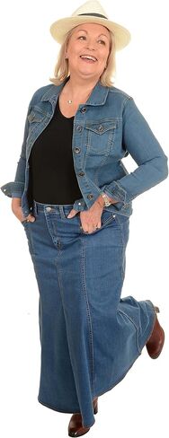 Ice Cool Ladies Long Flared Stonewash Stretch Denim Skirt - Sizes 4 to 26, in 30" & 35" in Saudi Arabia